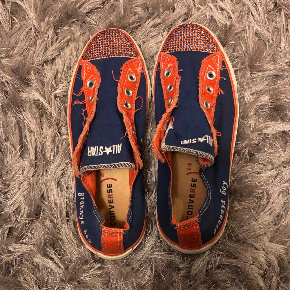 CuStOm cons slip-on Swarovski crystals ORANGE BLUE embroidered granny boy